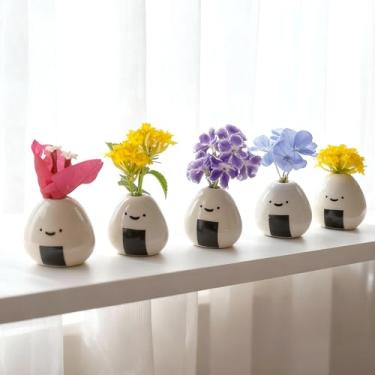 Imagem de Tnstbiee Conjunto de 5 mini vasos de flores onigiri – lindos vasos japoneses feitos à mão para flores secas, vaso de centro pequeno para mesa de café, sala de estar, decoração de casa, vasos de