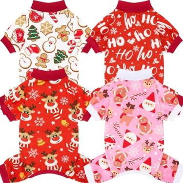 Imagem de XPUDAC Pacote com 4 pijamas de Natal para cães, confortáveis, roupas para cães pequenos, médios, meninas, meninos, férias, animal de estimação, macacão de gato, 4GG