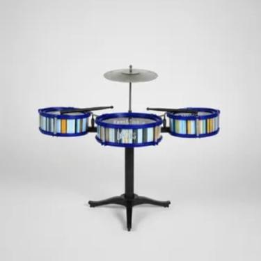 Imagem de Bateria Infantil Musical com 3 Tambores e Prato, Plástico, Vermelho Azul Amarelo, 36,5x20,5x40,5cm, 7 Peças, Brinquedo para Desenvolvimento Rítmico