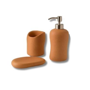 Imagem de Kit Banheiro Completo Terracota Porta Sabonete Líquido Saboneteira e Porta Escovas em Concreto Resinado Funcional e Elegante (Terracota)