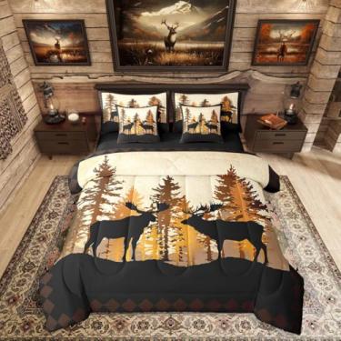 Imagem de Conjunto de cama de 7 peças para caça de veados, rústico, fazenda, floresta, vida selvagem, com lençóis, cabana vintage, campo ocidental, em uma bolsa, para crianças, adolescentes e adultos, conjunto