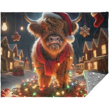 Imagem de Cobertor de Natal Animal Highland Cow personalizado macio para sofá cobertores leves para mulheres 177,8 cm x 139,7 cm cobertor xadrez impresso