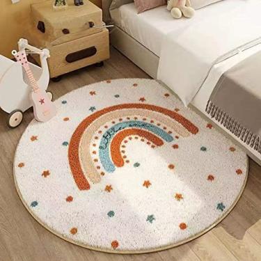 Imagem de Tapete redondo, tapete circular felpudo fofo para quarto de crianças, adolescentes, tapete antiderrapante para quarto, sala de estar, berçário, arco-íris, diâmetro de 120 cm