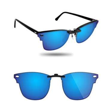 Imagem de Fiskr Óculos de sol polarizados Clip-On para Ray-Ban Clubmaster RB3016 (tamanho 51-21) - Proteção UV - Ajuste universal - Não abre, Azul gelo, 51mm