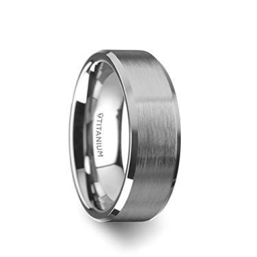 Imagem de Anel de casamento masculino de titânio escovado central liso - ajuste confortável chanfrado polido - 6 mm 8 mm de largura - Nome do estilo: Shire, Metal, Sem pedra preciosa