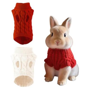 Imagem de 2 peças de roupas de coelho para animais de estimação, roupas para filhotes, coletes quentes e confortáveis de inverno, suéteres de malha macia, adequados para coelhos, filhotes, gatinhos, furões e