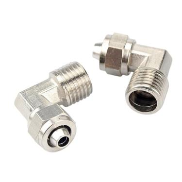 Imagem de 1 peça PL pneumático aperto rápido latão niquelado junta L-cotovelo rosca externa 1/8 1/4 3/8 1/2 BSPT mangueira tubo de ar 4 6 8 10 12 mm (PL12-02)