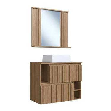 Imagem de Gabinete de Banheiro Suspenso 75cm com Cuba e Espelheira Mel Ripado Lu