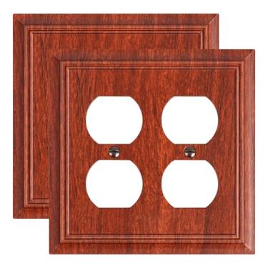 Imagem de Pacote com 2 capas de saída dupla dupla, placas decorativas de grão de madeira e tampas de tomada para tomadas elétricas, placas de parede de fibra de bambu natural durável, capa de receptáculo para 2