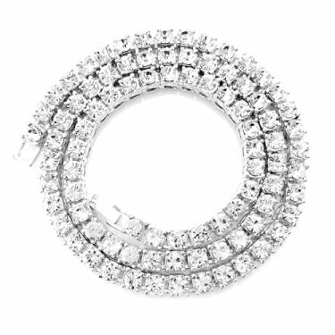 Imagem de Colar de corrente de tênis com diamantes gelados prateados para homens e mulheres, colares de strass e elos cubanos, 45 a 55 cm
