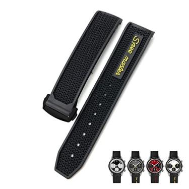 Imagem de TIOYW 19 mm 20 mm 21 mm 22 mm Pulseiras de relógio macias de borracha para Omega Speedmaster AT150 Seamaster 300 Seamaster 007 James Bond pulseira pulseira (cor: preto amarelo preto, tamanho: 20 mm)