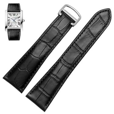 Imagem de ONECMN Pulseira de relógio para relógio mecânico Cartier Tank Calibre Series de couro genuíno masculino e feminino de 20 mm, 22 mm, 23 mm, 25 mm (vermelho e preto, 22 mm)