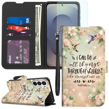 Imagem de Qindaiwen Capa carteira para Samsung Galaxy S26 com protetor de tela, suporte para cartão com bloqueio de RFID, capa protetora à prova de choque de couro PU, Philippians 4:13