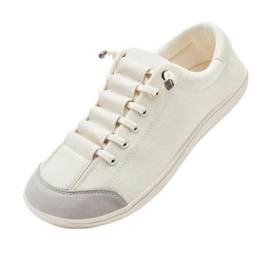 Imagem de XinYiQu Tênis feminino minimalista de lona com bico largo, sem queda, tênis de lona para corrida e caminhada, Branco, 37