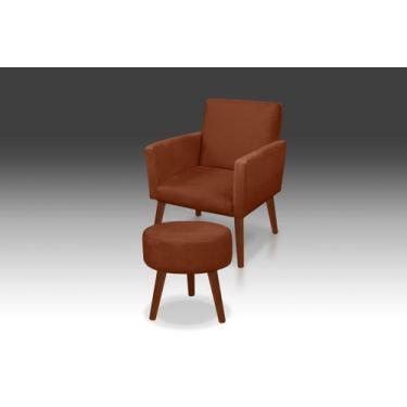 Imagem de Kit 01 Poltrona Nina + 01 Puf Redondo Suede Terracota -Modena Decor  -