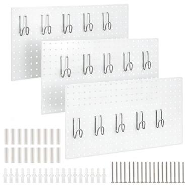 Imagem de DEWEL Placa organizadora de parede, 3 peças de painéis de metal com acessórios, quadro de 58 cm x 30 cm, organizador de parede resistente para bancada, oficina, escritório, sala de artesanato (3 peças