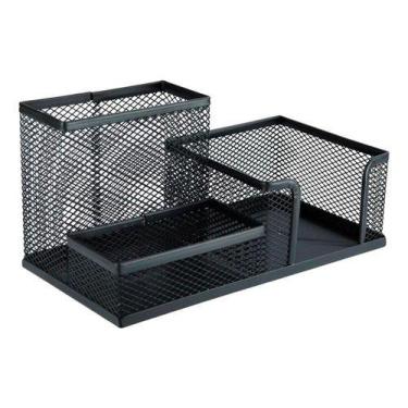 Imagem de Porta Caneta Organizador De Mesa 3 Divisórias Aramado Preto - Top Hous