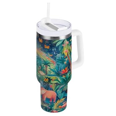 Imagem de SEHANY Copo de elefante fofo de 850 g com alça, copo isolado a vácuo de aço inoxidável de parede dupla, caneca de café à prova de vazamento, copo de viagem isolado cabe no suporte de copo de carro