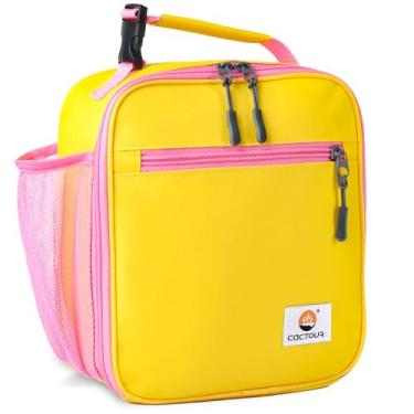 Imagem de CaCTOUR Lancheira infantil, lancheira com isolamento premium para meninas e meninos, bolsa macia mini cooler volta às aulas lancheira térmica reutilizável para trabalho e escola piquenique (amarelo)