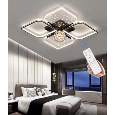 Imagem de Luminária de teto LED moderna para quarto, com intensidade de luz ajustável de 3000K a 6000K, ideal para sala de estar, com controle remoto, design em estrela de metal e acrílico, 53cm, 56W,