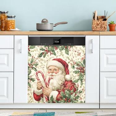 Imagem de SEHANY Linda capa magnética de Papai Noel para lava-louças, adesivos magnéticos decorativos antiarranhões para painel de geladeira e lava-louças, decoração de Natal de cozinha doméstica 58 x 66 cm