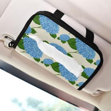 Imagem de SEHANY Lindo porta-lenços de papel de carro com flores azuis, caixa de lenços para carro, viseira solar, porta-guardanapos, dispensador de máscara de carro retangular, caixa de lenços de papel de