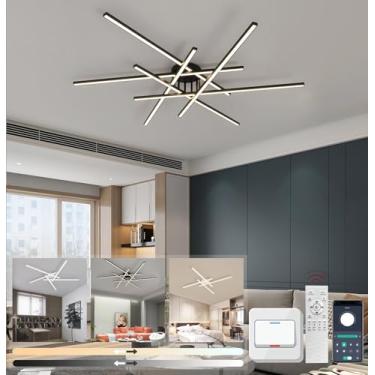 Imagem de Luminária de teto criativa em LED para sala de estar, moderna, com intensidade regulável e controle remoto, ideal para quarto, escritório, cozinha e sala de jantar (preta, 6 lâmpadas, 106W).