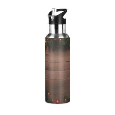 Imagem de Blueangle Garrafa de água de galhos de árvore de Natal de 590 ml, garrafa de água de aço inoxidável a vácuo de parede dupla, garrafa esportiva à prova de vazamento para acampamento, exercícios