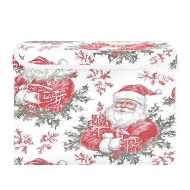 Imagem de SEHANY Linda caixa de armazenamento de Papai Noel de Natal com tampas e alças, organizador de cestas de armazenamento de tecido dobrável, caixas de armazenamento de cubos grandes para roupas, cobertor