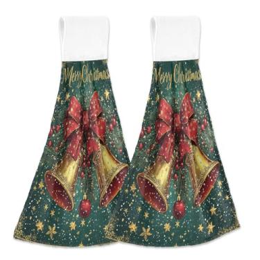 Imagem de Blueangle 2 Pçs Sinos de Natal Toalhas de Gravata Penduradas Toalha de Mão de Cozinha Absorvente Macio Coral Veludo Pano para Cozinha Banheiro (683)