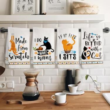 Imagem de Toalhas de cozinha engraçadas de gato de desenho animado, toalhas de chá de microfibra duráveis de 61 x 40 cm para cozinha, casa de banho, decoração de casa de fazenda, presentes para amantes de gatos
