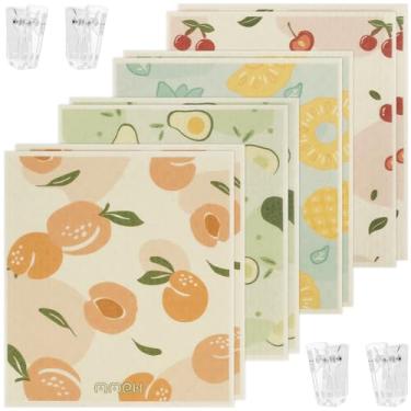 Imagem de ZFLYCANP Pacote com 8 panos de prato suecos para cozinha, panos de prato de cozinha de algodão com clipes, ultra-absorventes, secagem rápida, fácil de usar, lavável e reutilizável para lavar à mão e