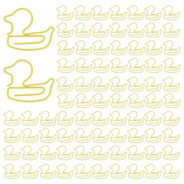 Imagem de 100 peças de clipes de papel pequenos em forma de pato, lindos marcadores de página de pato amarelo, clipes de papel decorativos de animais, materiais de escritório, acessórios escolares, presentes