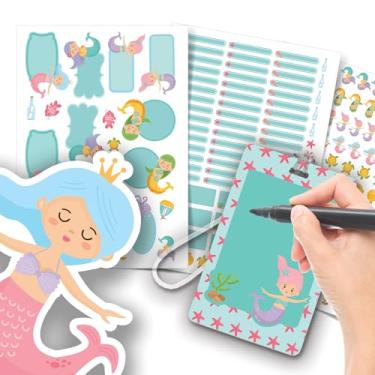 Imagem de Etiqueta Escolar Menina com TAG + Caneta (Sereias, Etiquetas + 1 TAG de Mochila)