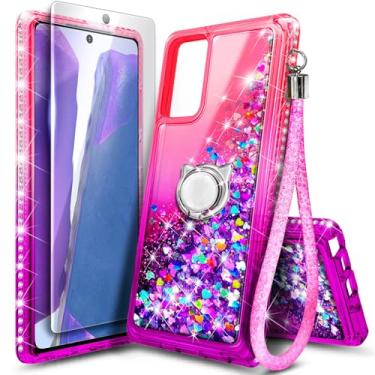 Imagem de Capa NGB projetada para Samsung Galaxy S20+ (Plus) e S20+ (Plus) 5G, rosa/roxo | Capa fofa com glitter líquido brilhante para mulheres, meninas e crianças | com protetor de tela, suporte de anel e
