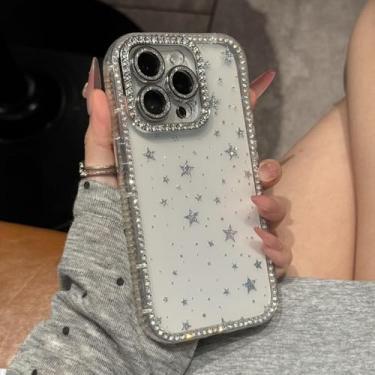 Imagem de HTVJFX Capa dupla frontal e traseira para iPhone 16, capa de silicone macio com gradiente em forma de estrela (para iPhone 16/branco)