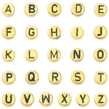 Imagem de Ipotkitt 26 peças, 26 estilos, aço inoxidável 304, plano, redondo, com letras esmaltadas, contas espaçadoras do alfabeto A ~ Z para joias, chaveiros, pulseira, colar, brincos, artesanato, 8 mm
