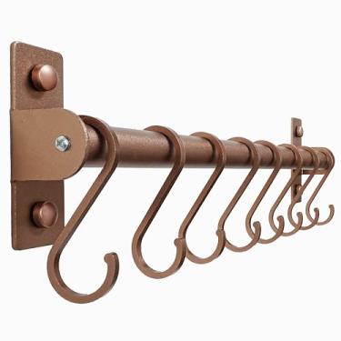 Imagem de Dseap Suporte de utensílios de cozinha, rack de panela e frigideira montado na parede, trilho de cozinha com 8 ganchos para pendurar utensílios de cozinha, canecas, colheres, montado na parede, cobre