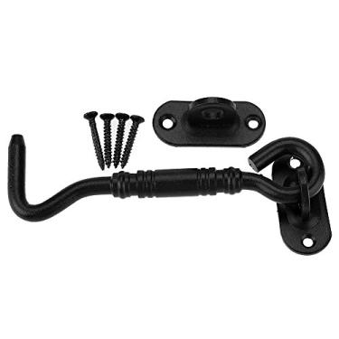 Imagem de Fecho de gancho e olhal, parafuso de portão, trava de portão, trava de portão + gancho de cabine 201 cor preta e botão para janela de porta de galpão