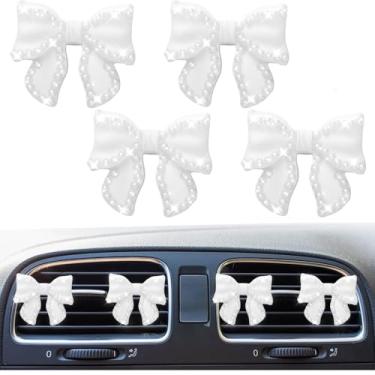 Imagem de 4 peças de clipes de aromatizador de ar de carro com arco de pérola, clipe de ventilação de ar condicionado de carro fofo, difusor de saída de ar condicionado Coquette, clipes de perfume, decoração de