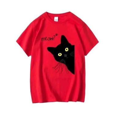 Imagem de Camiseta Masculina De Algodão Com Estampa De Gato Preto, Casual, Solta