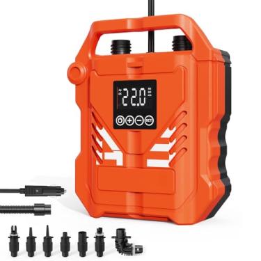 Imagem de Bomba de Paddle Board Alta Pressão 22PSI Portátil Compressor Ar Elétrico para Carro 12V com Função Desligamento Automático Display LED 3 Modos Trabalho e 7 Bicos Barco Inflável Kayak Piscina Stand-up