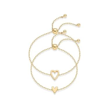 Imagem de Pulseira de coração banhada a ouro para mulheres, pulseiras de coração combinando, para mãe, filha, casais, melhor amiga, joias delicadas, presentes de aniversário e dia dos namorados, Large, Sem