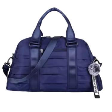 Imagem de Bolsa Mochila Esportiva Academia Viagem Mala Mão Blogueira Espaçosa Alça Transversal Com Chaveiro Pompom Colorida Grande(Azul Marinho)
