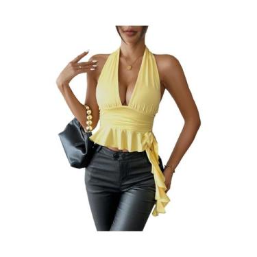 Imagem de Body Feminino Sexy Justo Com Decote V Profundo E Plissado Primavera 20