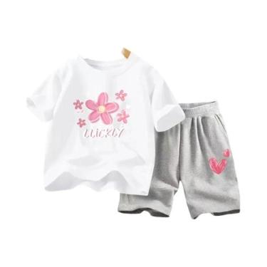 Imagem de Conjunto De Roupas De Verão Para Meninas Camiseta Com Flores E Shorts 