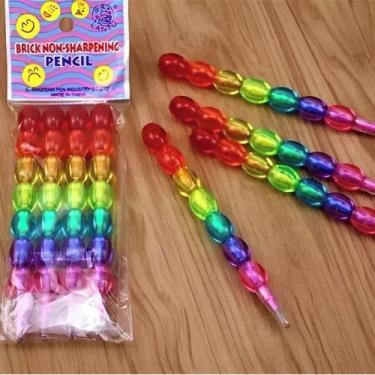 Imagem de Kit 60 Lápiseiras Bolinha Cristal Arco-íris Troca Ponta - 7 PONTAS