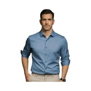 Imagem de Camisa Social Masculina Slim Fit De Cetim Manga Longa Cor Sólida Com B