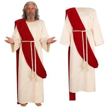 Imagem de galeeup Fantasia masculina de Toga Grego Adulto Jesus Roupão Romano Antigo Cosplay