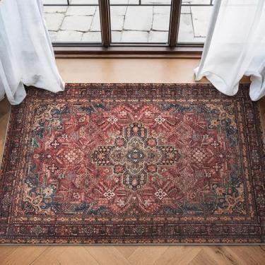 Imagem de Bloom Rugs Tapete lavável antiderrapante 9,5 x 1,5 m - Tapete medalhão tradicional vermelho/azul-petróleo/amarelo para sala de estar, quarto, sala de jantar e cozinha - Tamanho exato: 9,5 x 1,5 m